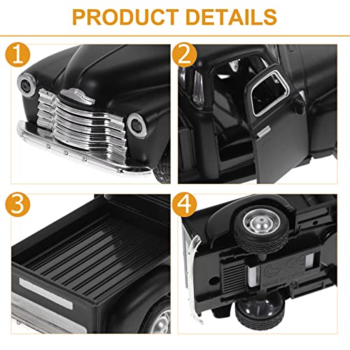 Kisangel Vintage Car Decor Old Pickup Truck Model Alloy Retro Car Model Pickup Die Cast Collectible Vehicle Toy for Home Desk Cabinet Decoraion ( Black ) Red Truck Decor - Image 6