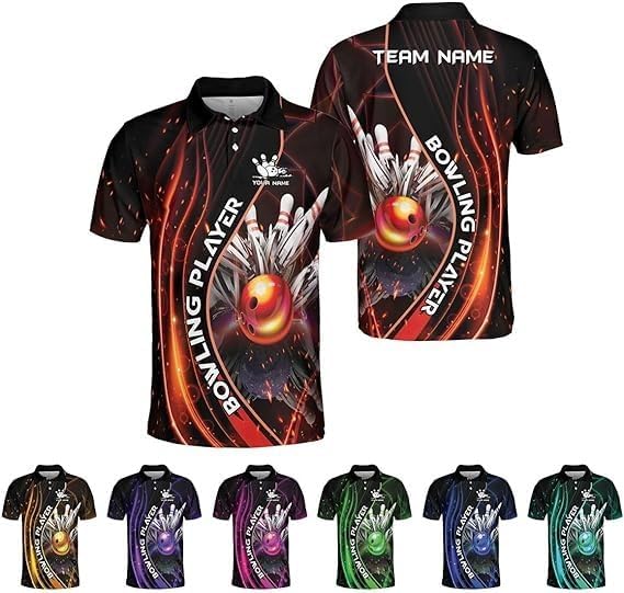 Mens Womens Bowling Pins Shirt, Retro Bowling Shirts for Team, Custom Bowling Shirts with Name Multicolor