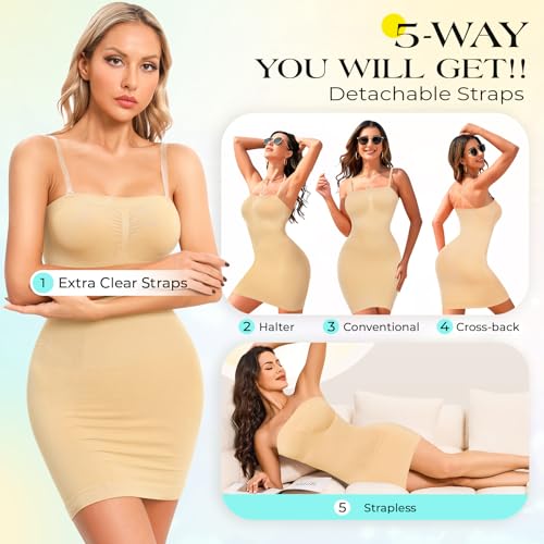 Image of Strapless Shapewear Slips for Tummy Control Women's Full Slip Under Dresses Body Shaper Seamless