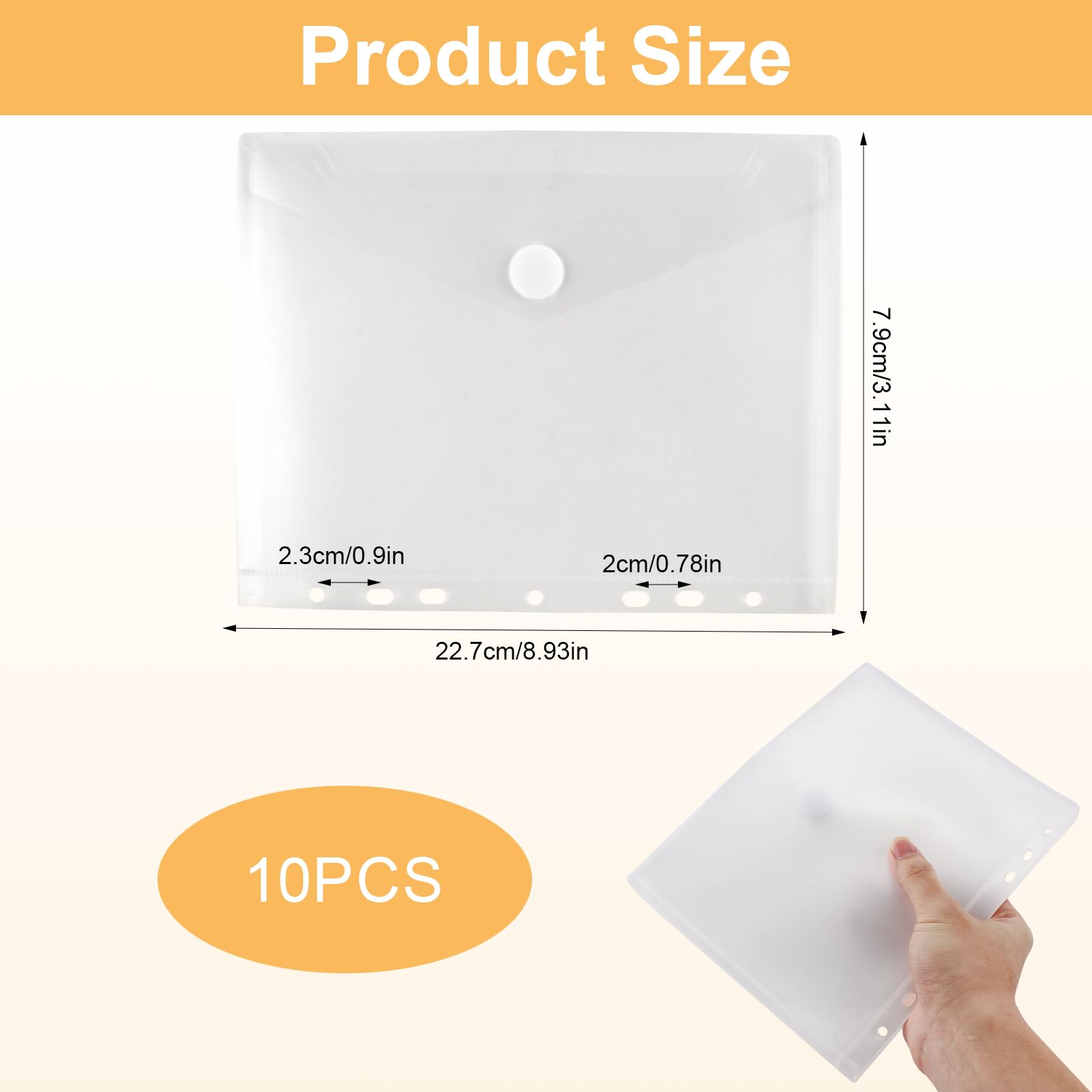 10 PCS Carpetas Sobre Plastico A5 con Botón, 7 Agujeros, 23x18cm, Bolsas Archivadoras Transparentes e Lmpermeables para Organización de Documentos en Oficina, Escuela y Hogar