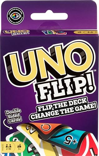 UNO Flip, Jogo de Cartas com Baralho de Dois Lados e Caixa Resistente, Para Crianças, Adultos & Noite de Jogos, Mattel