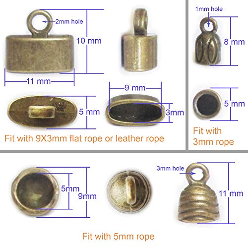 Brass Cord End Cap For Jewelry Making, Kumihimo End Cap Finding Kit For Leather, Tassels; 2Mm To 9Mm For Bracelet Jewelry Diy Craft Making By Heather's Cf 90 Pcs #TOP1