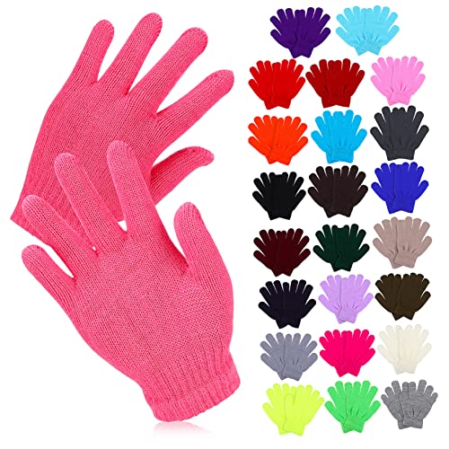PartyKindom 24Pairs Winter Warm Full Finger Knitting Gloves for Stretchy Comfortable Outdoor Thermal Gloves for Boys for Skiing Sports and Activities