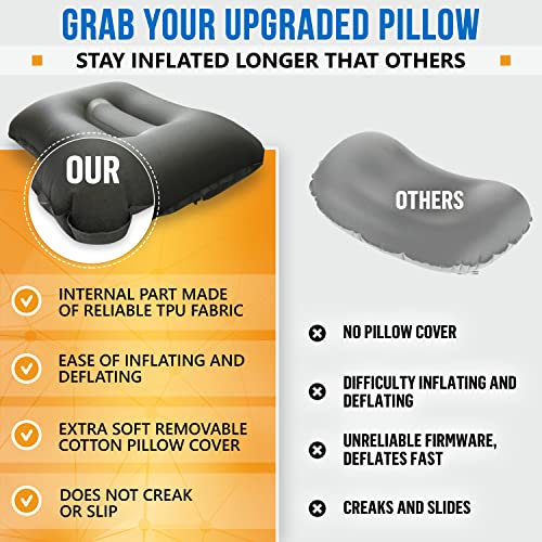 RikkiTikki 2.0 (UPGRADED) Inflatable Camping Pillow - Hiking Pillow Ultralight - Backpacking Pillow Lightweight - Camp Pillow Compressible