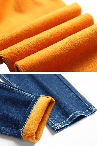 Qazel Vorrlon Men's Fleece Lined Jeans Winter Warm Flannel Skinny Slim Fit Stretch Denim Pants3