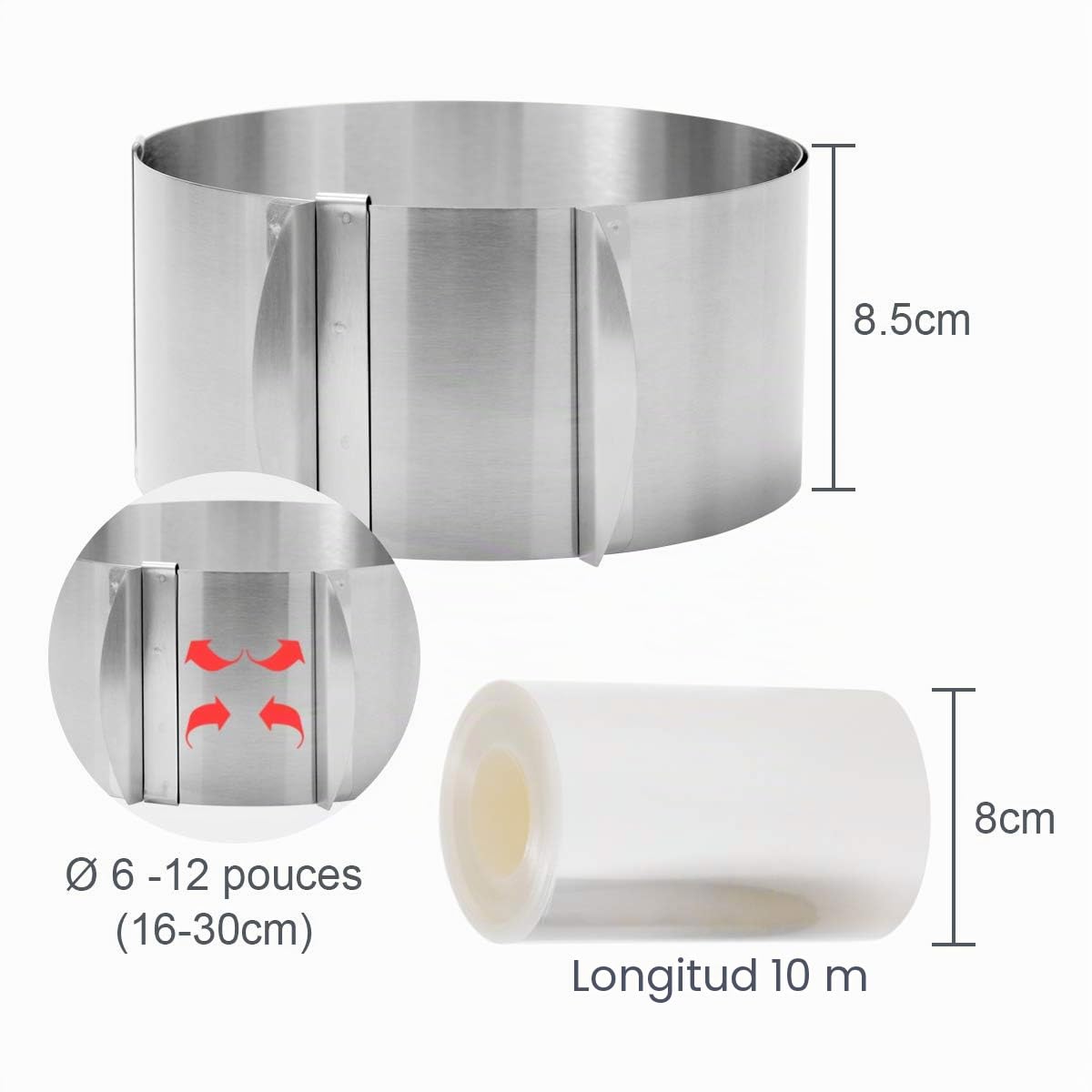 Molde Redondo Para Pasteles 16-30 cm Ajustable Aro Redondo Repostería con Acetato Reposteria Aro Con Escala Molde Redondo para Tarta Pastel Aros para Emplatar Anillo de Pastel Acero Inoxidable