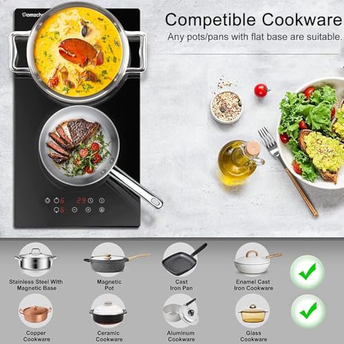 AMZCHEF Glaskeramikkochfeld 2 Platten, Domino Glaskeramik Kochfeld, Schnelles Aufheizen in 3 Sek. drei Heizzonengrößen, Timer und 9 Leistungsstufen, geeignet für alle Töpfe, Sicherheitsschloss – Bild 5