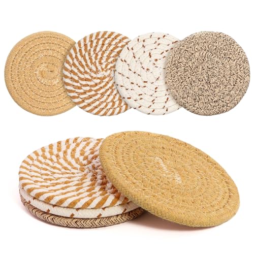 Comparison: Best Coasters For Cold Drinks 10 Coasters Set of 4 for Drinks, Cotton Woven 4 Colors Absorbent Boho Coasters for Home Decor Cups - Hot or Cold Drink Thickened (Light Khaki)