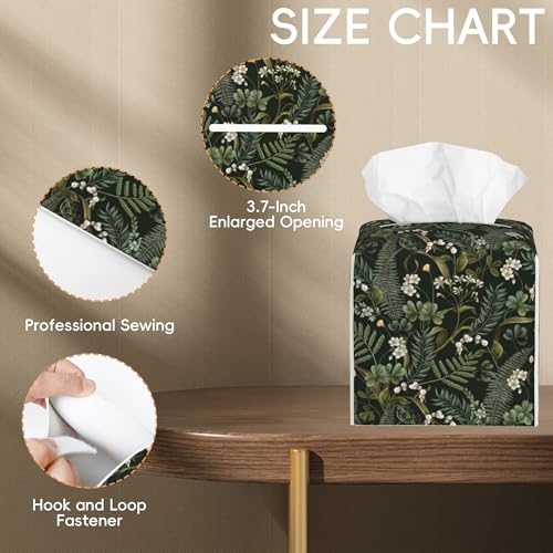 Tissue Box Cover Leather Tissue Box Holder Cube Tissue Case Cover Facial Paper Organizer Dispenser for Bathroom, Vanity Countertop, Office Desk (White Flowers and Berries) by OHEGBXE - Image 2