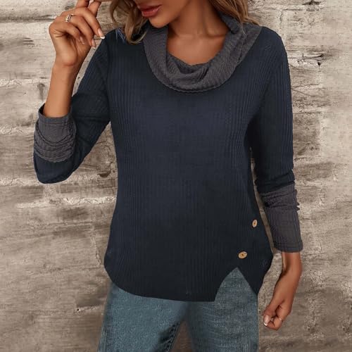 Women's Turtleneck Sweaters Long Sleeve Waffle Knit Pullover Tops Color Block Shirts Blouses Fall Clothes Outfits3