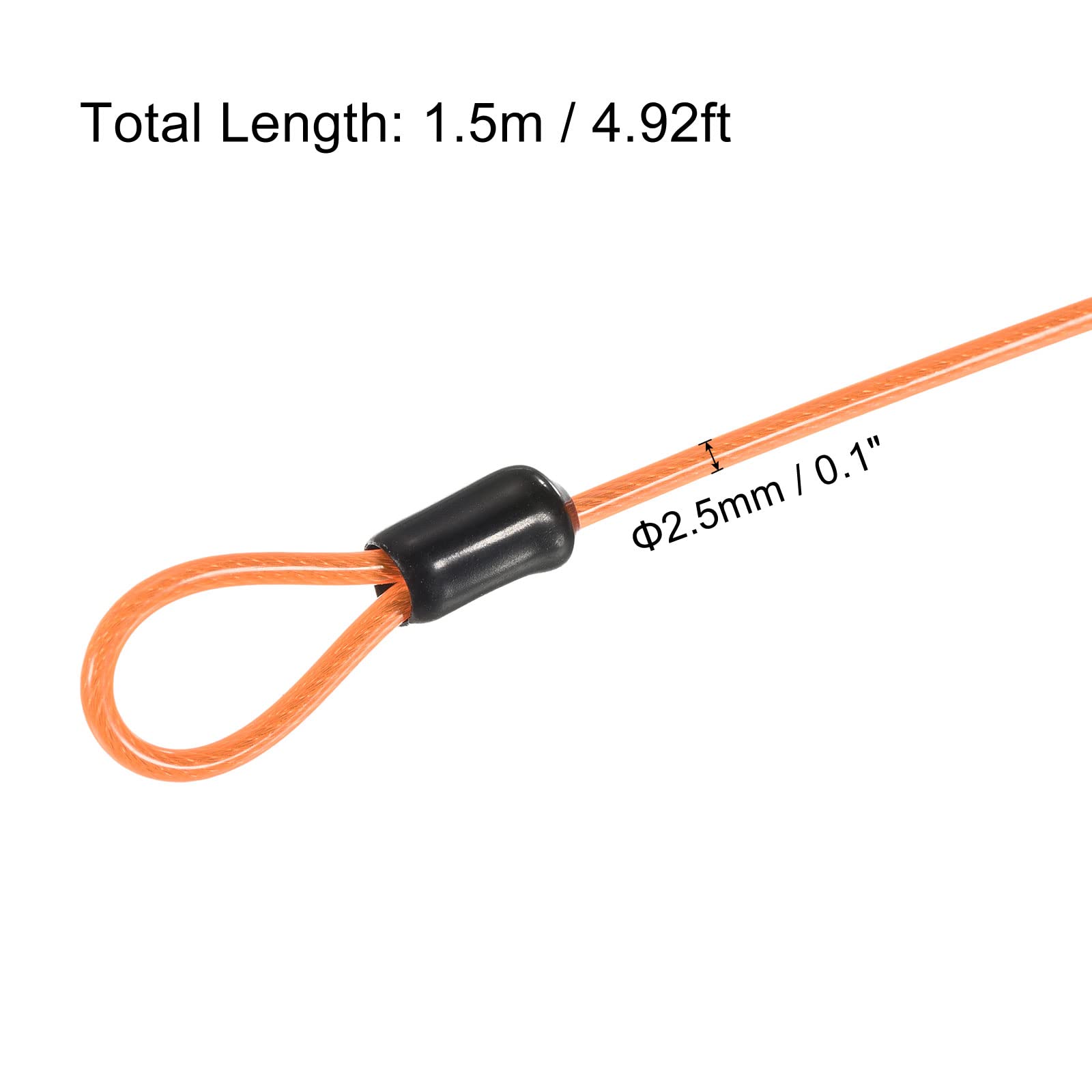 TOP-VIGOR Sicherheitskabel 2,5mm X 1m - Orange Beschichtetes Stahlseil Mit Doppelschlaufen