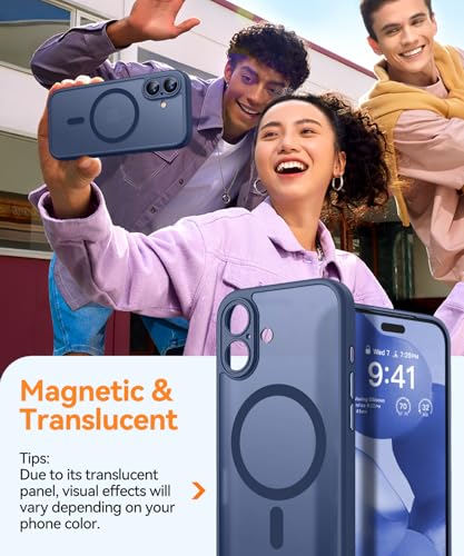Image of CANSHN Magnetic for iPhone 17 Case, Upgraded [Full Camera Protection] [Compatible with Magsafe] [Translucent Matte] Shockproof Protective Phone Case for iPhone 17 - Deep Blue