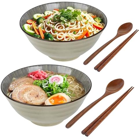 Top-spring 2 Set Ceramic Ramen Bowls Cover