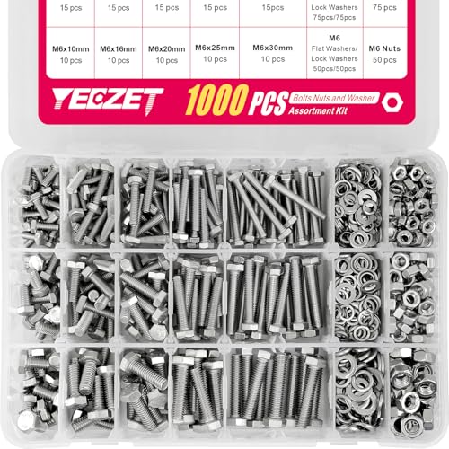 YEEZET 1000pcs M4 M5 M6 Kit Assortimento di Bulloni e Dadi Rondelle, Set di Assortimento di Bulloni Metrici in Acciaio Inossidabile 304, 15 Dimensioni Più Comuni, 10-40 mm