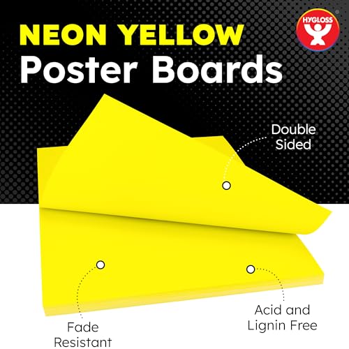 Image of Hygloss Medium Poster Board 11x14 - 25 Neon Yellow Single Color Bulk Pack - 10 Pt. Thickness Colored Poster Board Paper for Projects, Signs, Displays - Posterboard Multipack 11 inch x 14 inch