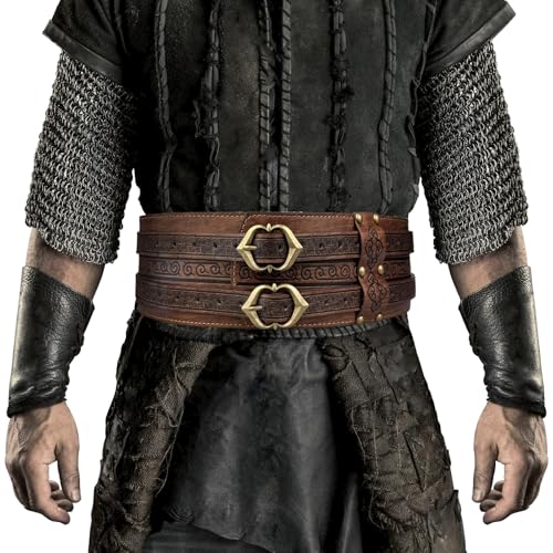 HiiFeuer Viking Wide Belt, Medieval Faux Leather Armor Belt, Knight Corset Belt, LARP Halloween Costume