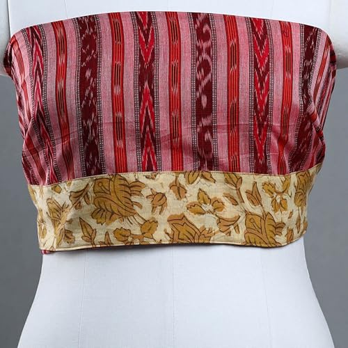 Image of Premium Sambalpuri Ikat Unstitched Cotton Blouse Piece Red