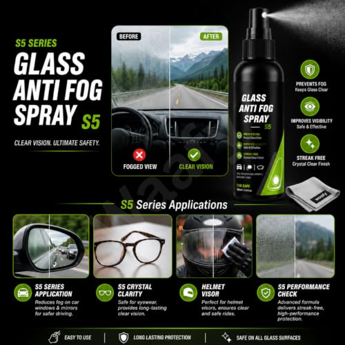 Image of Oil Film Cleaning Brush & Car Glass Cleaner Anti-Fog Spray | Windshield Defogger & Stain Remover for Interior & Exterior | Anti-Mist, Oil Stain Remover for Car Windows, Mirrors & Glass (2pc - Spray)