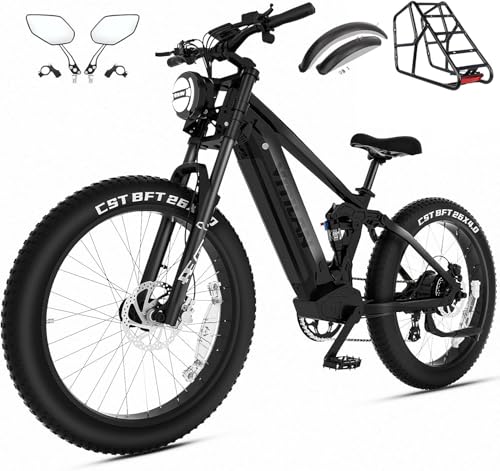 VITILAN T7 Pro Electric Bike, Max Speed 25km/h, 52V 20Ah Ebike for Adults, 250W Powerful Motor, 26” Velo Electrique, Full Suspension & Hydraulic Disc Brakes, Waterproof Aluminum Frame Ebike (Black)