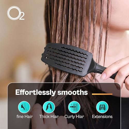 Image of CURVATO Titanium Ceramic Curved Thermal Brush - Professional Styling Brush with Boar & Nylon Bristles for Shine, Control, and Lift, Ideal Hair Styling Tools for All Hair Types, by O2