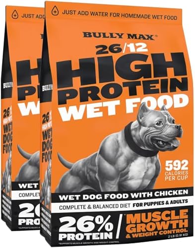 Bully Max Wet Dog Food for Adults and Puppies - Dehydrated High Protein Instant Fresh Soft Dog Food with Chicken - Healthy Muscle Growth for Small and Large Breed - 4 Dry Pounds (Makes 11 lbs.)