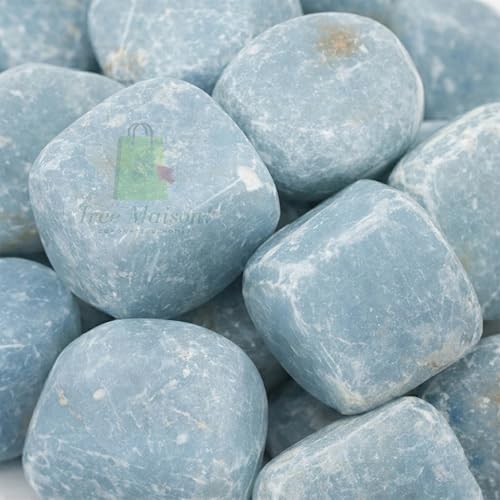 Image of Crystal ANGELITE Tumble Stone Pebble Tumbled Gemstone for Reiki Healing Vastu Correction Gravels for Aquarium Home Dcor Garden Table 100 Gm