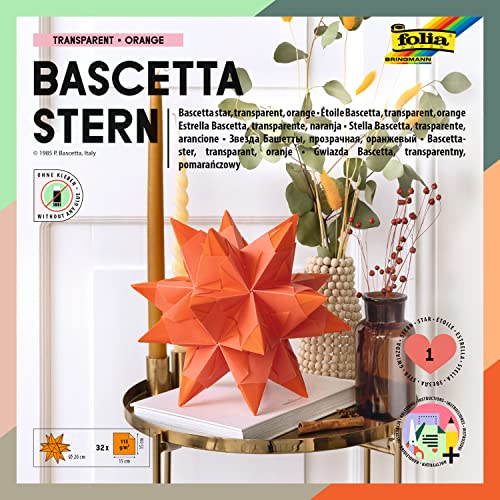 folia 814/2020 - Craft set Bascetta star, transparent yellow, 20 x 20 cm, 32 sheets, ready-made paper star size approx. 30 cm, with detailed instructions - ideal for timeless