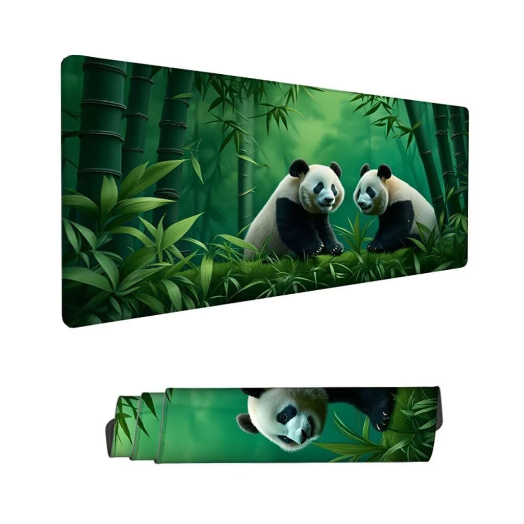 Podkładka pod mysz Panda pod biurko, podkładka pod mysz XXL 1200 x 600 x 3 mm, bambusowa podkładka pod mysz leśna antypoślizgowa wodoodporna podkładka pod mysz, podkładka pod mysz z przeszytymi