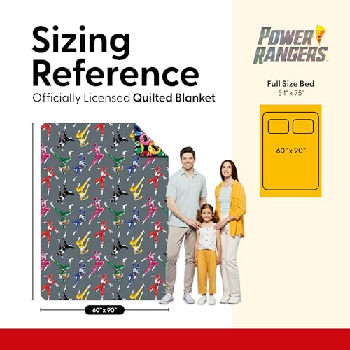Image of Northwest Power Rangers Rangers Go Twin Quilted Blanket, Comfy Throw, Adults Boys Girls, Soft Lightweight Bedding for Bed, or Couch, 60 x 90 inches