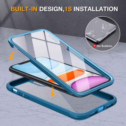 Image of Miracase Glass Series for iPhone 11 Case 6.1 inch, Upgraded Full-Body Rugged Phone Bumper Case Cover with Built-in 9H Tempered Glass Screen Protector and Camera Protector, Light Blue