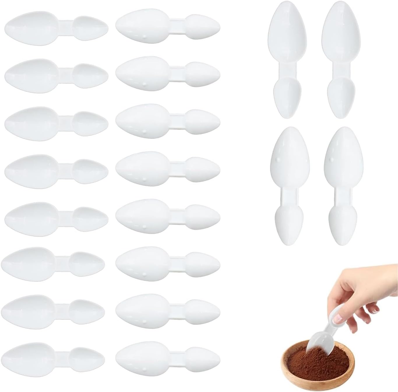 20 Pcs Medicine Spoon, Plastic Spoon with 2.5ml/5ml Double Sided Spoons,Reusable Spoons for Scooping Protein/Milk/Coffee Powder,Sugar,Medicine Cereal/Washing Powder for Cooking Home and Office(White)