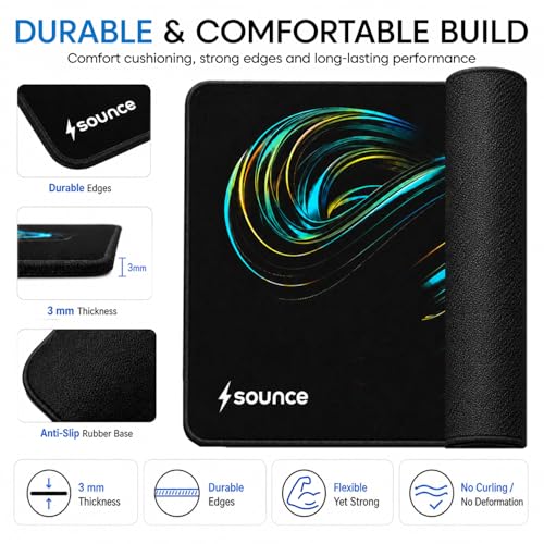 Image of Sounce Gaming Mouse Pad 230x190x3mm |Speed Surface, Non-Slip Rubber Base, Waterproof Lycra Cloth, Precision Control for Laser & Optical Mice, Home Office Desk Mat (Jet Black)