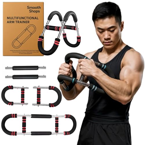 Smooth Shops Twister Arm Trainer – Upper Body Workout Bar for Chest, Arms, and Shoulders – Adjustable Resistance Home Fitness Tool for Men & Women – Strength Training Equipment (Red)