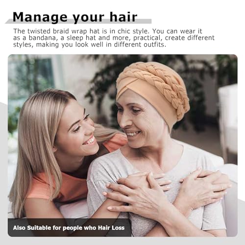 Image of DRESHOW African Women Turban Caps Beanie Twist Headscarf Pre-Tied Double Twisted Braid Hair Cover Wrap Hat Chemo Cancer Cap