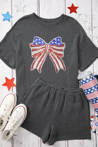 Image of Womens Pajama Sets 2 Piece Pjs Sleepwear Soft Comfy Short Sleeve Tops and Shorts Lounge Set Loungewear Outfit