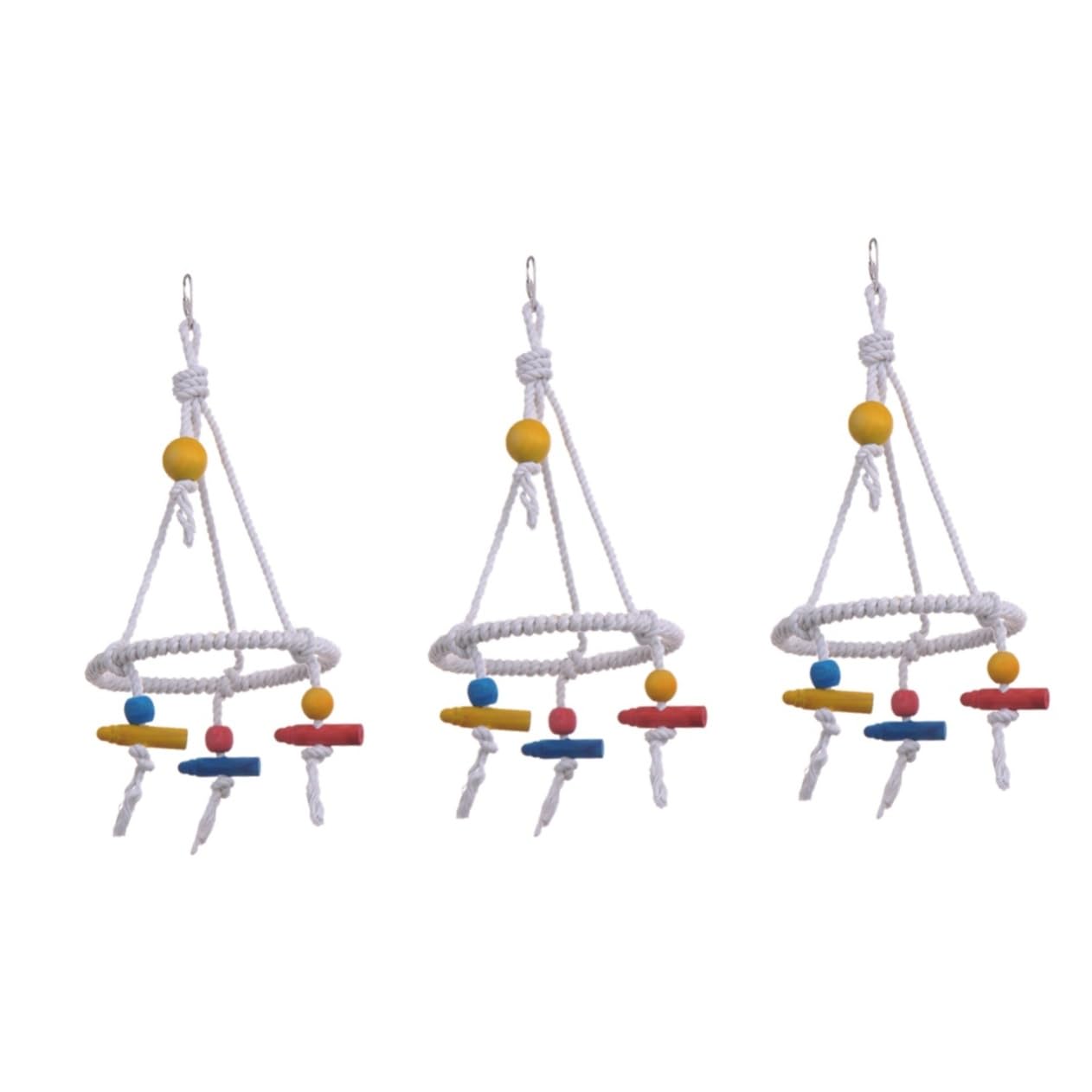 FRCOLOR 3 Piezas de Juguete Columpio para pájaros, Accesorios para jaulas de pájaros, Juguetes para Colgar, Columpio de Loro, Cuerda de pájaro, Juguetes de Madera, Cuerda de algodón, Molar