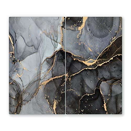 Copertura Per Piano Cottura In Vetro Temperato 80x52 Cm - Protezione Ceran Con Motivi Blu/Rosso