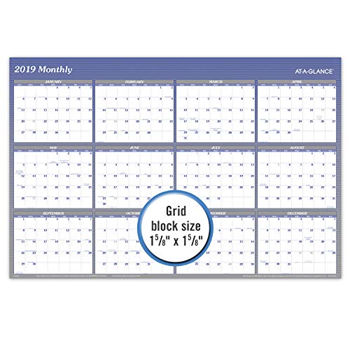 At-A-Glance 2019 Yearly Wall Calendar, 48" X 32", Jumbo, Erasable, Dry Erase, Reversible, Vertical/Horizontal, Blue (A1152) #TOP3