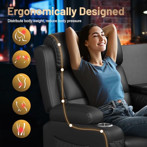 Image of Leather Sectional Couches for Living Room, L Shaped 5 Seats Reclining Sectional Sofa with Massage, USB & Console, Manual Recliner Corner Couch with Flip-Down Backrest & Cup Holders, for Home Theater