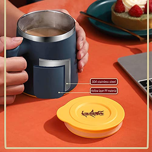 Taza de café de té de gran capacidad con doble pared de acero inoxidable portátil con mango (azul) - Imagen 7