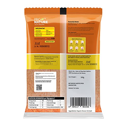 Image of Pro Nature 100% Organic Masoor Dal Split, 500g