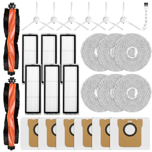 27 Stück Zubehör-Set für Xiaomi X20+ / X10 Plus Saugroboter | 2 Hauptbürsten + 6 Staubbeutel + 6 Filter + 6 Seitenbürsten + 6 Wischpads + Reinigungsbürste