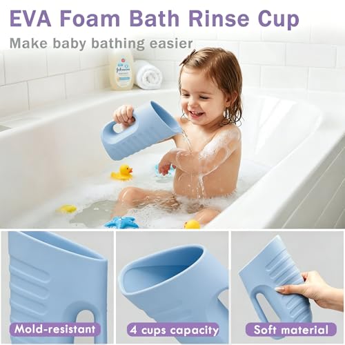 Image of Babylush Baby Bath Rinse Cup & Rinser - 1000ml Soft EVA, 0.3lb Lightweight, BPA-Free Bath Water Pourer, Baby Bath Pitcher, Shower Cup for Kids (Light Blue)