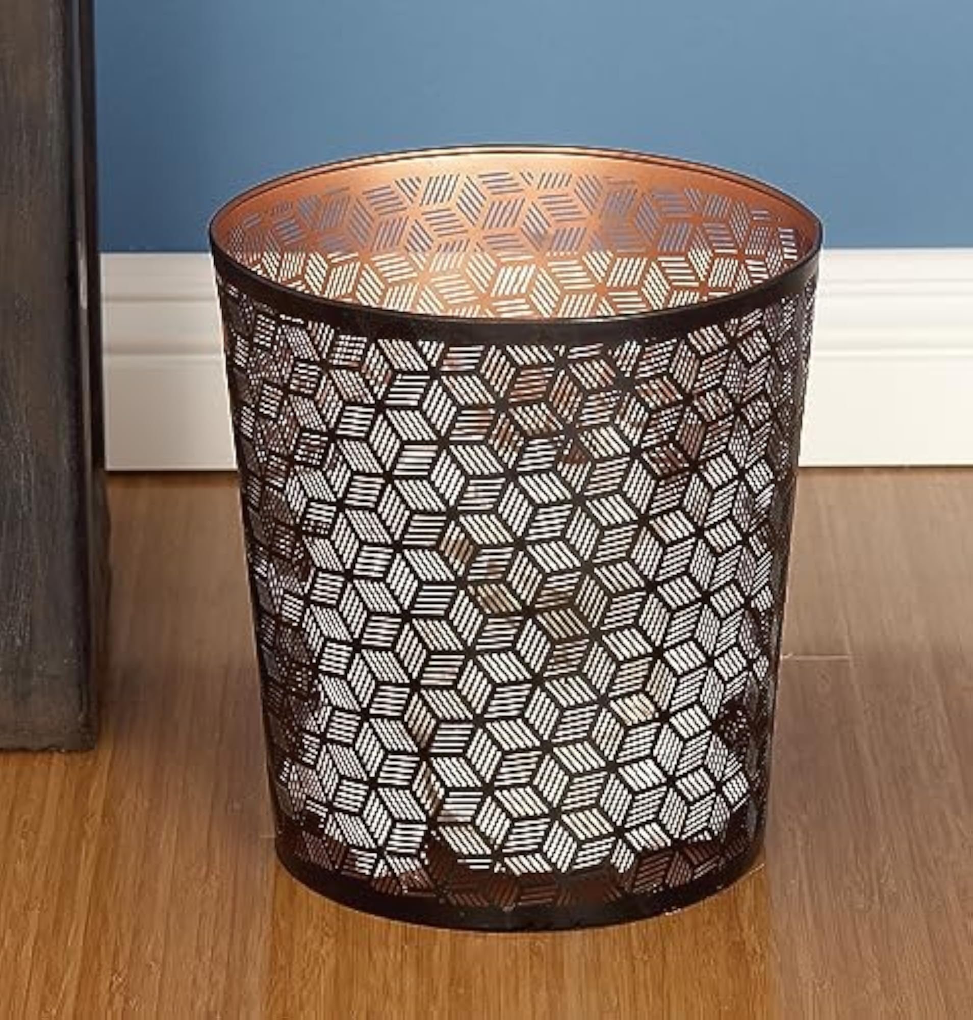 Geometric-Patterned Iron Cylindrical Waste Can