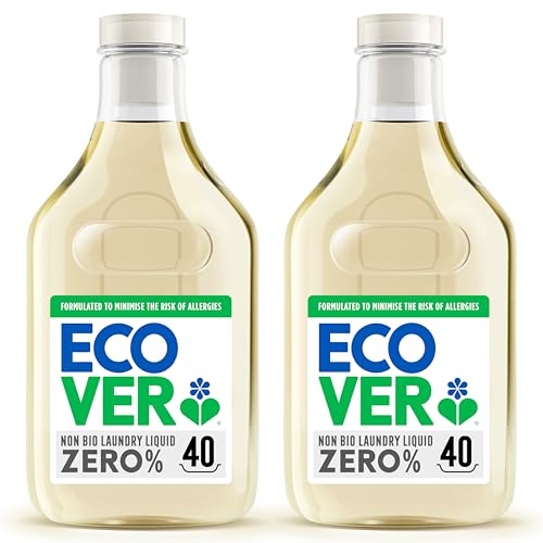 Ecover Zero Non-Bio Laundry Detergent for Sensitive Skin, Baby Laundry Washing Liquid, 2x Pack of 40 Washes, 2 x 1.43L