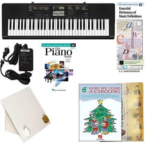 Homeschool Music - Learn to Play the Piano Pack (Here We Come a Caroling Book Bundle) - Includes Casio CTK 2400 Keyboard w/Adapter, learn 2 Play DVD/Book, Books & All Inclusive Learning Essentials