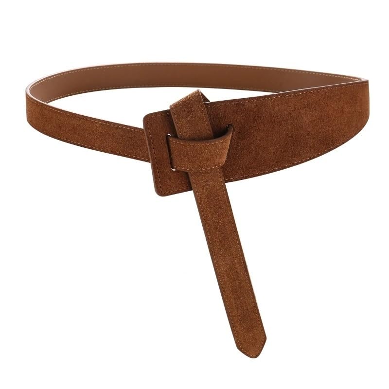 LATEAU Cinturón de Mujer Cinturones de Nudo for Mujer, Correa Anudada de Cuero Real Suave, Accesorios de Vestido Largo, pretinas for Mujer(Brown)