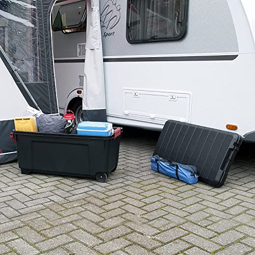 Iris Ohyama, Große Kunststoff-Aufbewahrungsbox, 170 l Garagen-Aufbewahrungsbox, BPA-frei, SIA-1000, Schwarz, Stapelbar, Verschlussklammern – B104 x T50 x H50 cm