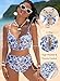 Herseas Women U Wire Two Piece Bikini Sets Floral Print Swim Suits Crisscross Back High Waisted Tummy Control Flattering Bathing Suit Fashionable Swim Outfits Summer Blue Floral Large