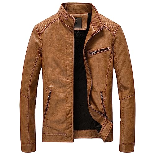 Chaqueta de cuero sintético para hombre color amarillo miniatura 1
